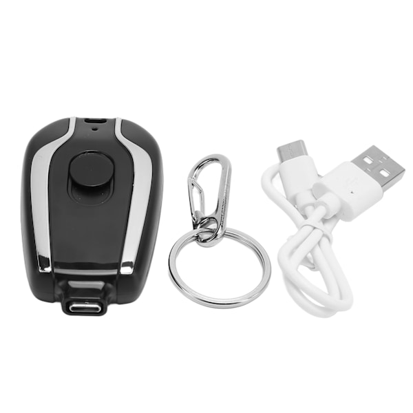 Nyckelring Bärbar Laddare Snabbladdning 1500mAh för Android USB C Mini Nödströmförsörjning för Mobiltelefoner Svart