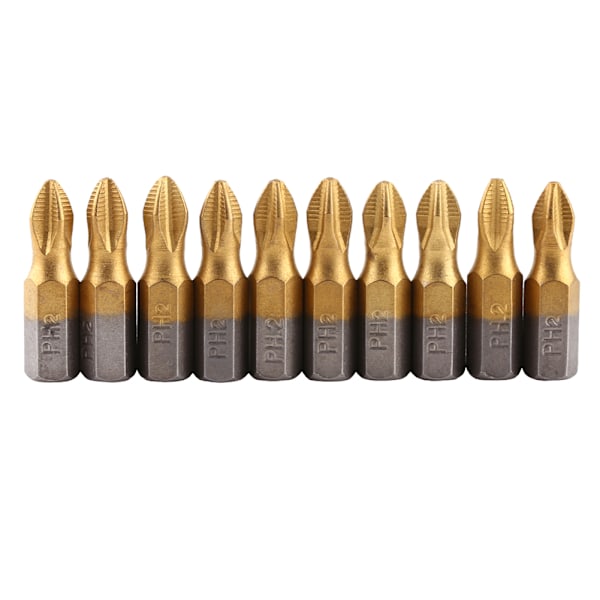 10 stk. Titanium Belagt 1/4\" Hex Skaft 25mm Længde PH2 Antislip Magnetisk S2 Skruetrækker Bits Sæt