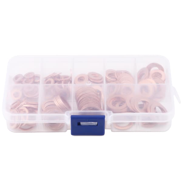 200 stk. kobber skivepakning flat ringforseglingssortimentsett M5 M6 M8 M10 M12 M14