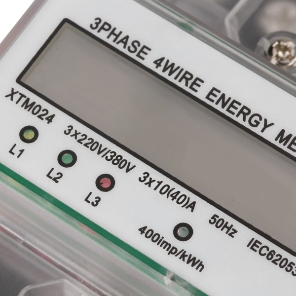Digital LCD 3-fas 4-tråds DIN-skena Elmätare Elektronisk KWh-mätare (10(40)A)