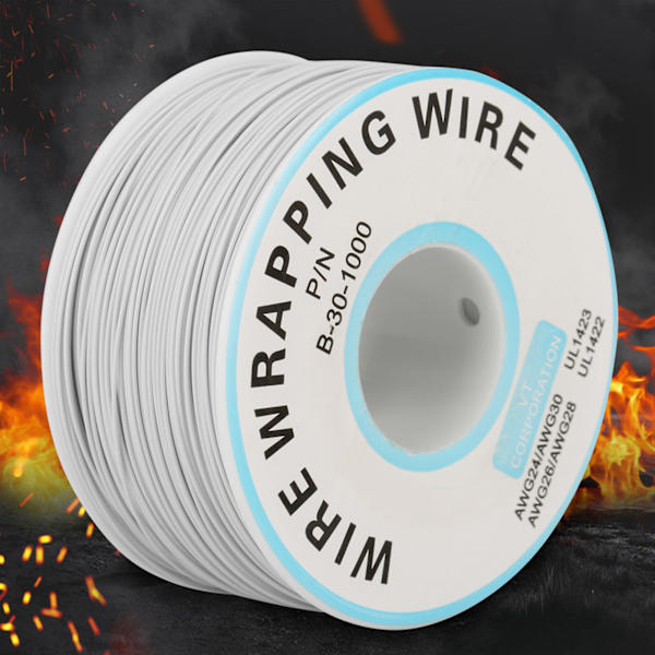 1 rulle ledningsvikling enkelt kobbertråd 30AWG kabel 0,25 mm kernediameter (hvid)