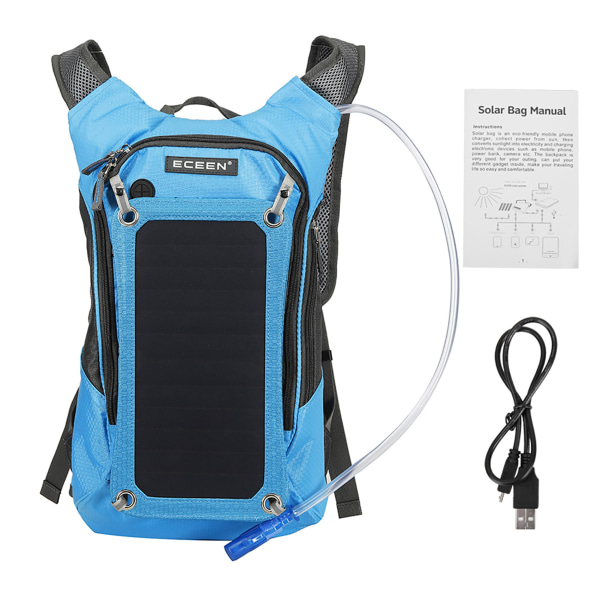 Multifunktionell Ryggsäck för Utomhus med 6,5W Solpanel & 2L Vattenpåse för Cykling Svart