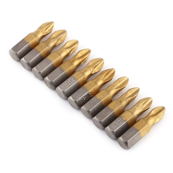 10 stk. Titanium Belagt 1/4\" Hex Skaft 25mm Længde PH2 Antislip Magnetisk S2 Skruetrækker Bits Sæt