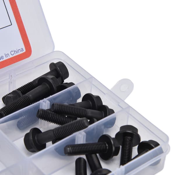 35 stk. Flangebolt M6 10.9 Niveau Kulstofstål Hex Bolte Sortimentssæt Kit Sort til Forbindelse