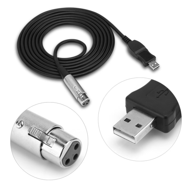 USB Han til XLR Hun Mikrofon Mic Studio Audio Link Kabel Adapter Sort