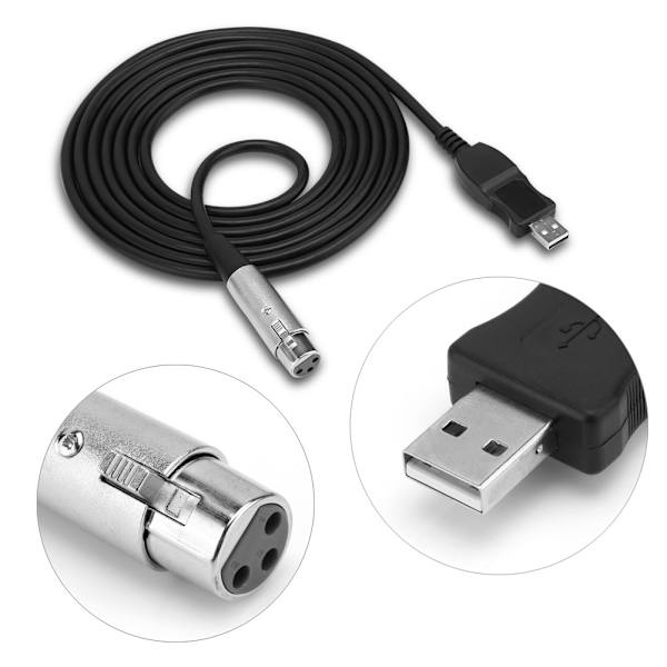 USB Han till XLR Hona Mikrofon Mic Studio Ljudlänk Kabeladapter Svart