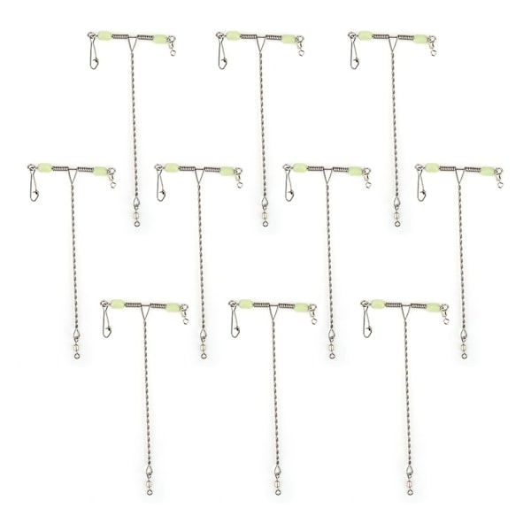 10 stk. Selvlysende perler i rustfrit stål Balance T Form Drejelig Snap Fiskekrog Tackle