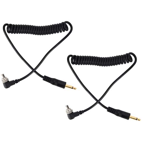 2 stk. Universal 3,5 mm til hann Flash PC Sync Kabel Spiralledning med Skruelås for Digitale Kameraer