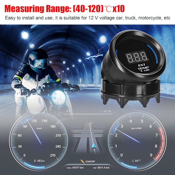 52mm Avgastemperaturmätare Digital Bil Ext Temp Mätare LED-Display EGT (40-120)℃x10 med Sensor Alarmfunktion för Bil Lastbil Motorcykel