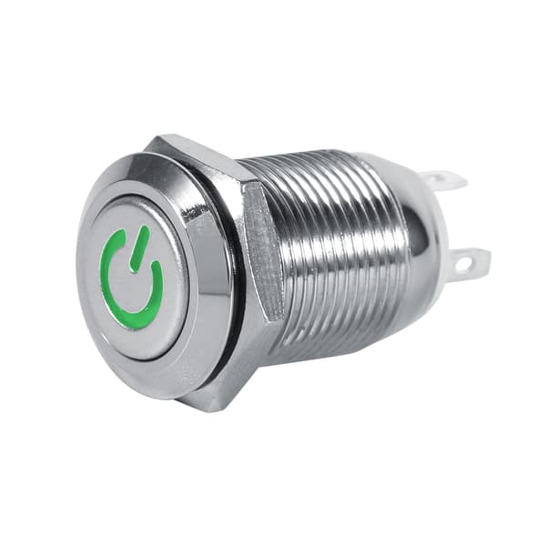 12mm Kraftfull Tryckknappströmbrytare Vattentät Momentan Typ Grön LED 3V