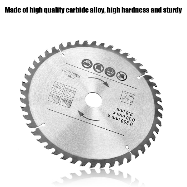 Pyörösahanterä 250mm 48T & 60T TCT Sahalaitaterä 30mm Reikä