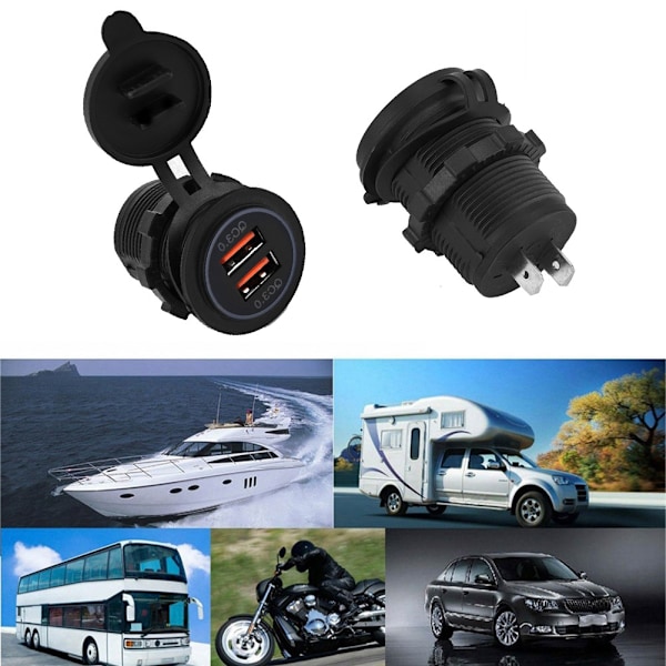 Kaksois QC3.0 Pikalataus Kaksois USB Laturipistoke Virta 12/24V Auto Moottoripyörä Vene