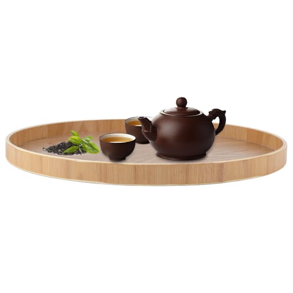 Rund Form Massivt Trä Te Kaffe Snacks Mat Serveringsbricka Tallrik Restaurangbrickor Trä