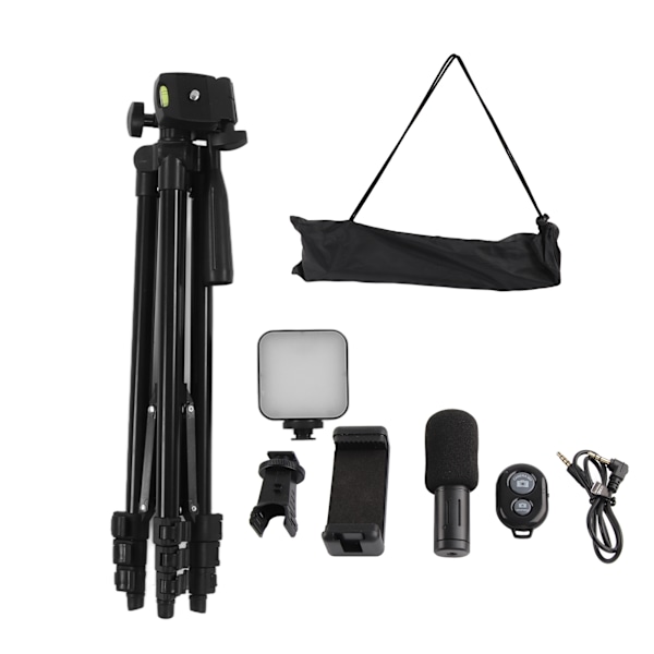 Videoutrustning med Stativ, Mikrofon, LED-Fylljus, 360° Rotering, Smartphone Vlogg-Kit