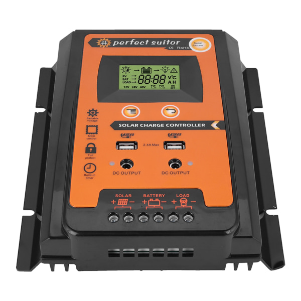 12V/24V 50A PWM&amp;MPPT Solcellsladdningsregulator Solpanel Batteriregulator Dubbel USB LCD-Skärm Kort Version