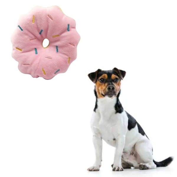 Hundleksak Donut Bitresistent Tandgnuggning Lindrar Uttråkning Tecknad Söt Pipig Plyschhundleksak för Husdjurstillbehör Rosa