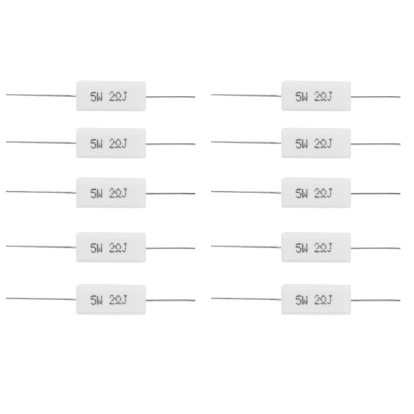 10 stk. sementmotstand effektmotstand 5 % isolerte elektroniske komponenter 5W (2R)