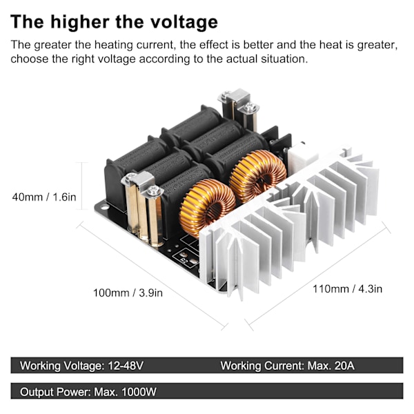 1000W ZVS Induktionsvärme Kort Modul Lågspännings Värmare Spole Flyback Driver Värmare med Kopparrör för DIY Smådelar Härdning Glödgning