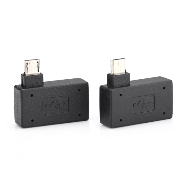 2 st USB 2.0 Honkontakt till Han Micro OTG Adapter Strömförsörjningsport 90 Grader Vänster 90 Grader Höger Vinklad