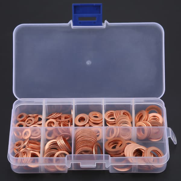 200 stk. kobber skivepakning flat ringforseglingssortimentsett M5 M6 M8 M10 M12 M14