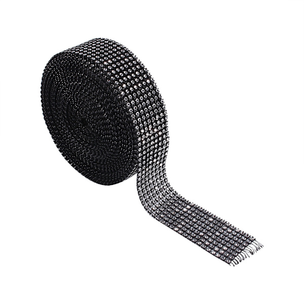 8-radig Diamantnät Wrap Roll Kristallband Rhinestone Band Glittrande 10 Yard Svart