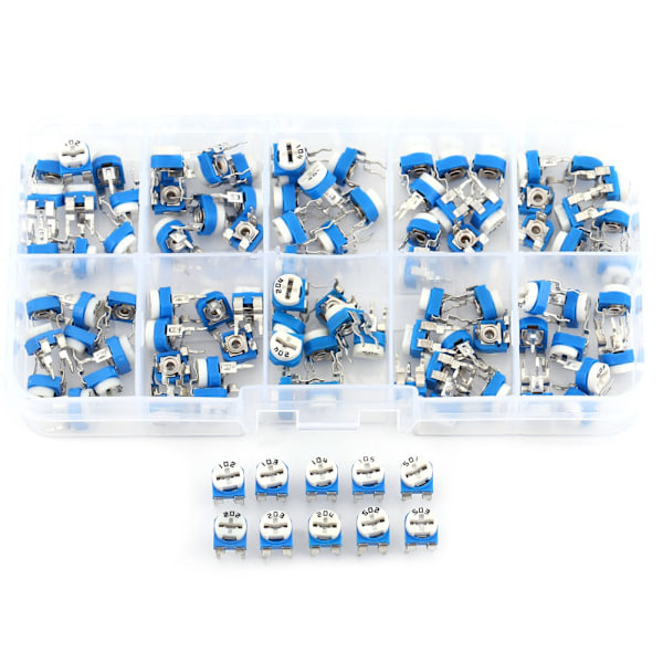 100 stk. 10 Værdier 500ohm-1M ohm Film Variabel Modstand Potentiometer Rheostat Trimpot Sortiment
