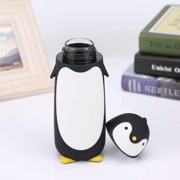 300 ml kannettava söpö pingviinilasi vesipullo kaksikerroksinen muki matkakuppi musta