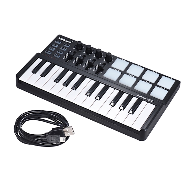 WORLDE Panda MINI 25-tangenters Ultra-Portabel USB MIDI Keyboard Kontroller med 8 Färgglada Bakgrundsbelysta Trigger Pads