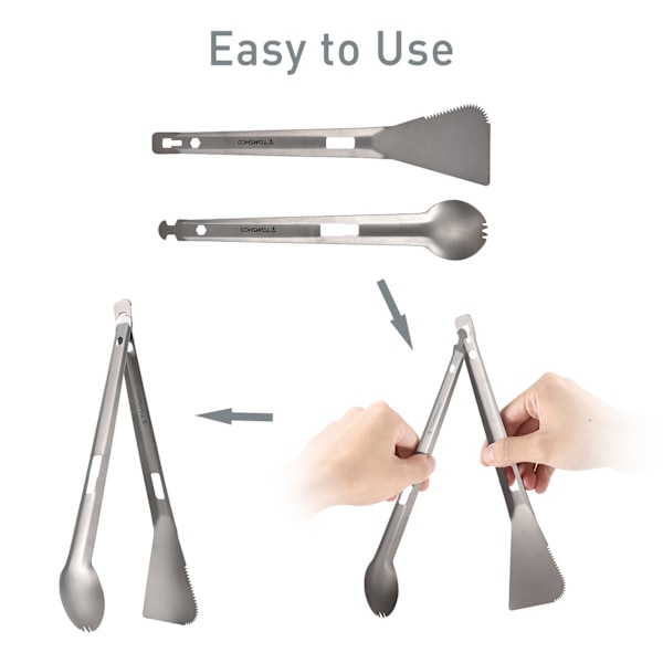 TOMSHOO Titanium Serveringsklype Multifunksjonell Grillklype med Spork og Taggete Spatel for Camping Fotturer Piknik Matlaging