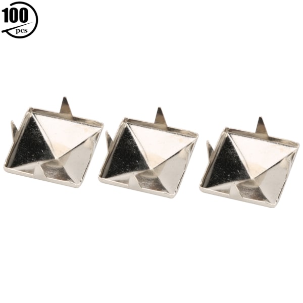 100st fyrkantiga Pyramid Punk Nitar 4 Klo Metall Dubbar för Armband Kläder Skor Handväska Silver 10mm