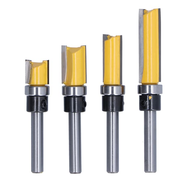 4 stk. Trim Hinge Router Bit Rund Sølv Gul 1/4in Skaft Flush Trims Tappfres