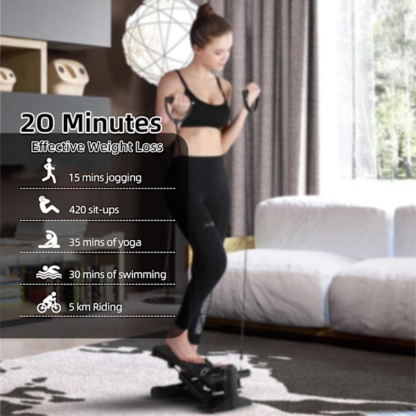Mini Stepper til Træning Hjemme med Modstandsbånd LCD-Display Kapacitet 100kg Trappe Stepper