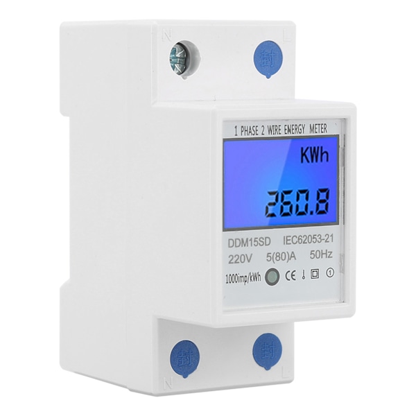 5-80A DDM15SD LCD-bakgrundsbelyst digital display enfasig elektronisk energimätare KWh