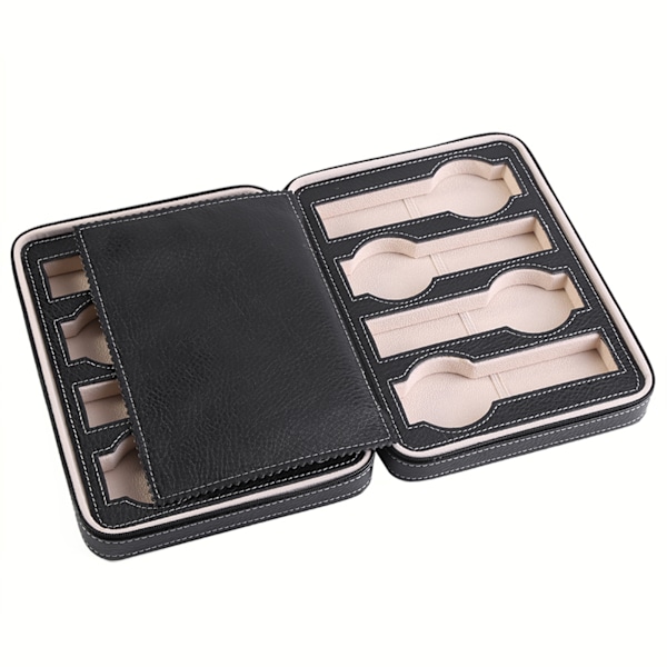 1 stk. 8 rum Ur Display Opbevaringsboks Bærbar Lynlås Rejse Samler Etui Organizer (Sort)
