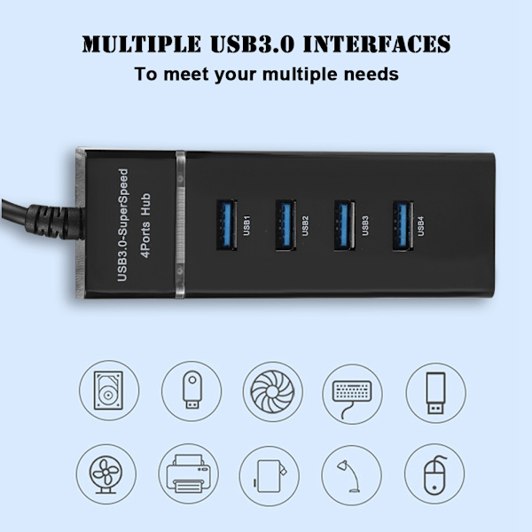 4-porttinen USB3.0 HUB -latausasema 5 Gbps:n latauskeskitinsovitin puhelimelle/tabletille/PC:lle/Windowsille
