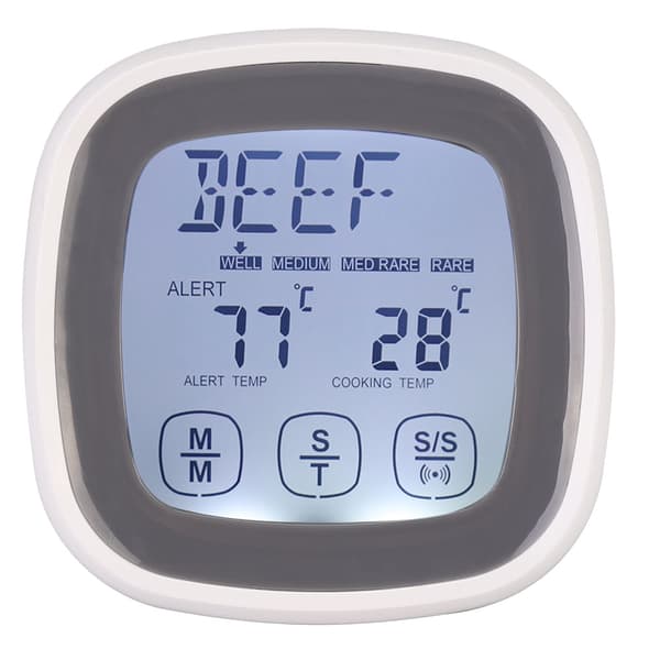 Digital matlagnings-termometer med pekskärm, timer och sond för kött