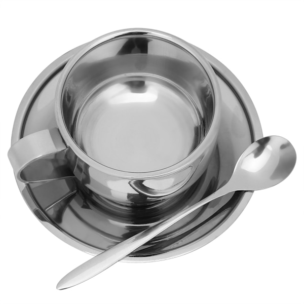 Anti-skold Rustfrit Stål Kaffekop Krus Espresso Kopper med Ske Underkop Sæt Service