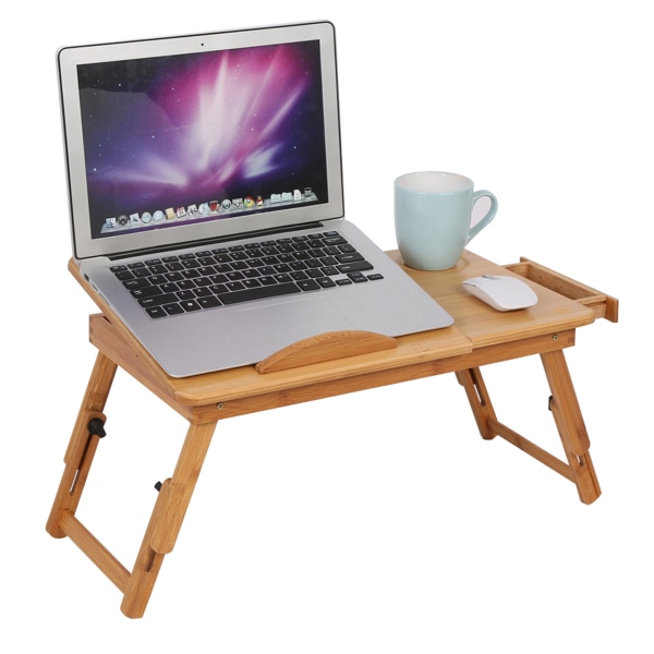 Bärbar hopfällbar bambu sängbord Laptopbord Justerbar knäbord Notebookbord Stativbricka med låda
