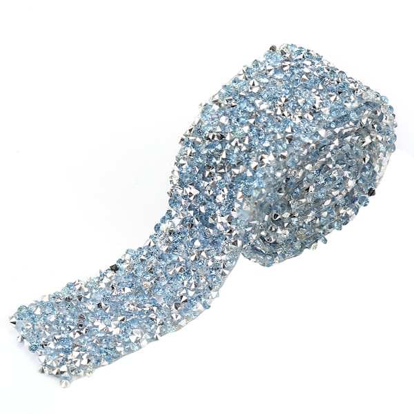 1 yard 30 mm diamantnet indpakningsrulle funklende krystalrhinstensbånd dekoration (lyseblå)