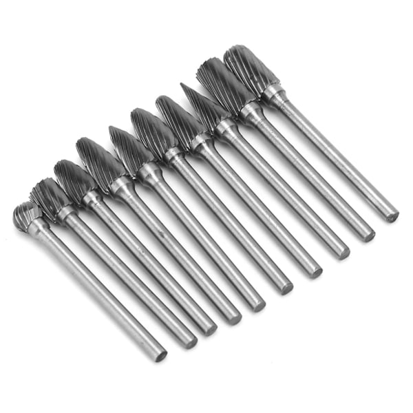 10 stk. Tungsten Carbid Enkelt Skærende Roterende Fræser SÆT 1/8\"