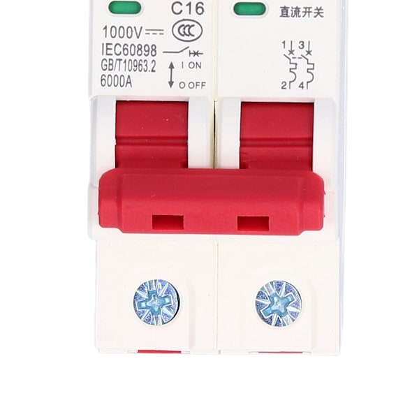 Afbryder 2P Lavspænding 6000A Brydeevne DIN-skinne Montering 16A DC 1000V