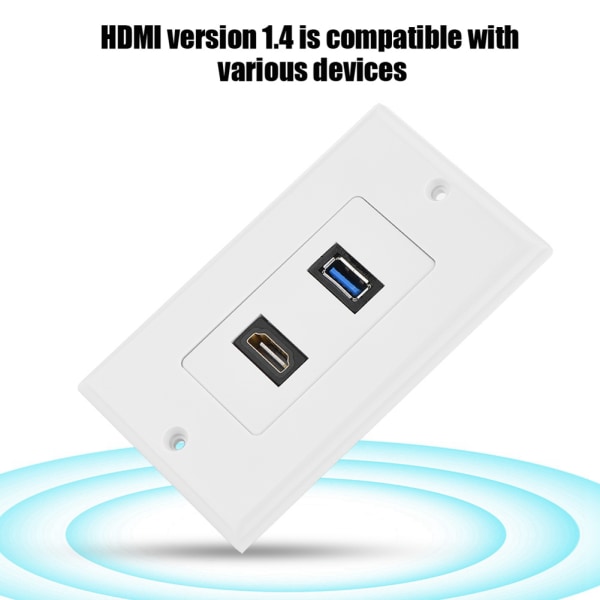 HDMI USB3.0 To i ett Integrert Multimedia Veggpanel Audio Video Socket