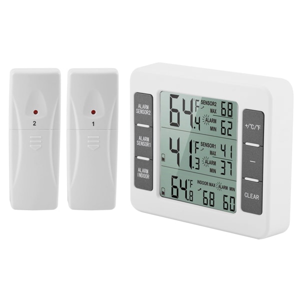 Trådlös Digital Larmande Kylskåpstermometer med 2 Sensorer Min/Maximal Display