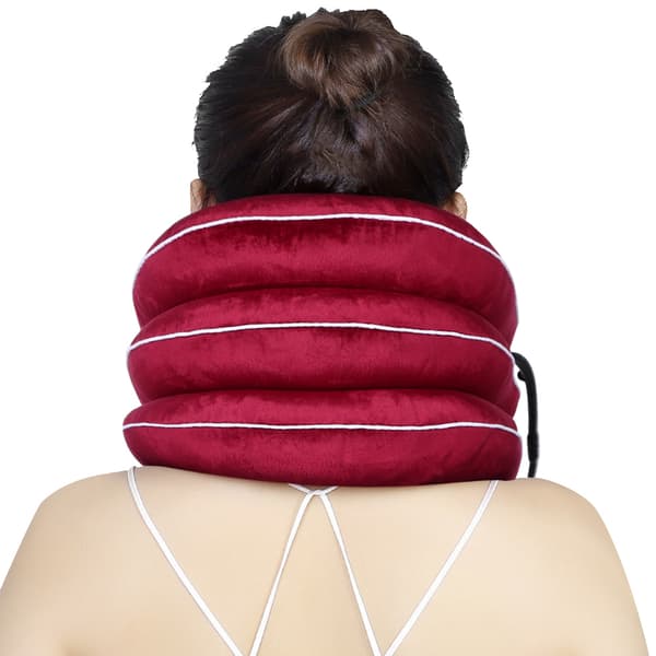 Luft Uppblåsbar Cervikal Krage Nackdragning Stöd Smärtlindring Massage Nacksträckare Rosröd