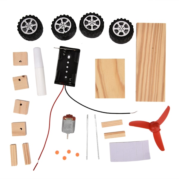 Trä DIY Elektrisk Vindkraftbil Modell Barn Handgjord Montering Leksak Pedagogisk Leksak