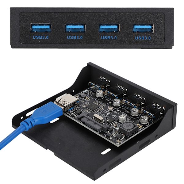 PCI-E til 4xUSB3.0 til NEC720201 Chip Front Floppy Bay Adapter Udvidelseskort Sort