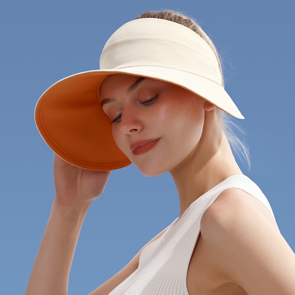 Solskärm för Kvinnor Bred Brätte Tom Topp UV-Skydd Strandhatt Vikbar Solhatt Hästsvans för Sommar Utomhus Strand Tennis