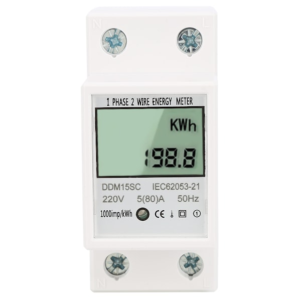 5-80A DDM15SC LCD Digital Display Enfasig Energiförbrukning KWh-mätare för DIN-skena