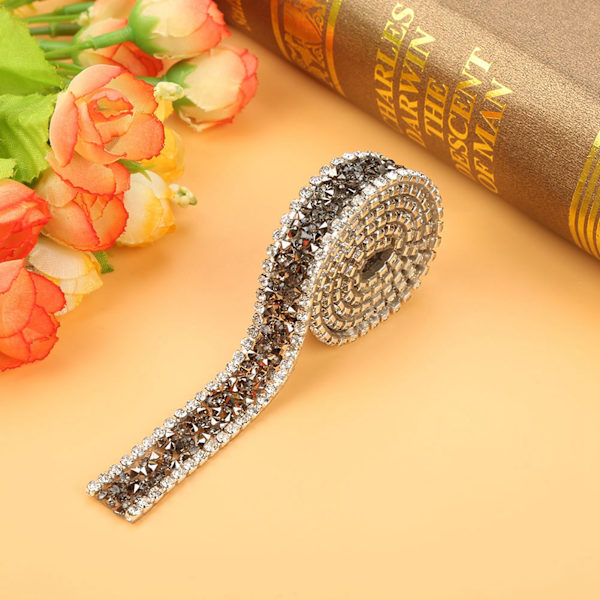 1 yard 15 mm Diamantnät Wrap Roll Glitter Crystal Rhinestone Band Dekoration (Grå)