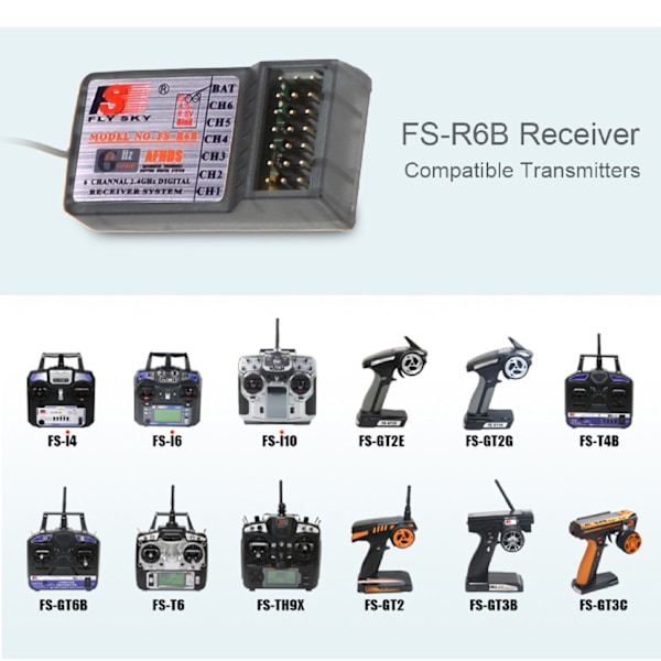 FlySky FS-R6B 2.4Ghz 6CH Mottaker for FlySky TH9X FS-CT6B FS-T6 Sender